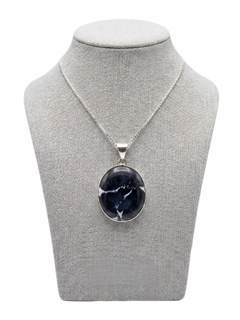 New Artisan Septarian Dragon Stone 925 Sterling Silver Black White Necklace
